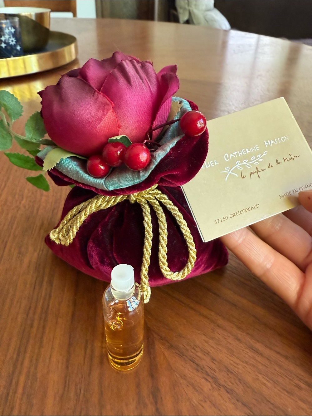 Atelier Catherine Masson Velvet Rose Sachet with Gold Cord